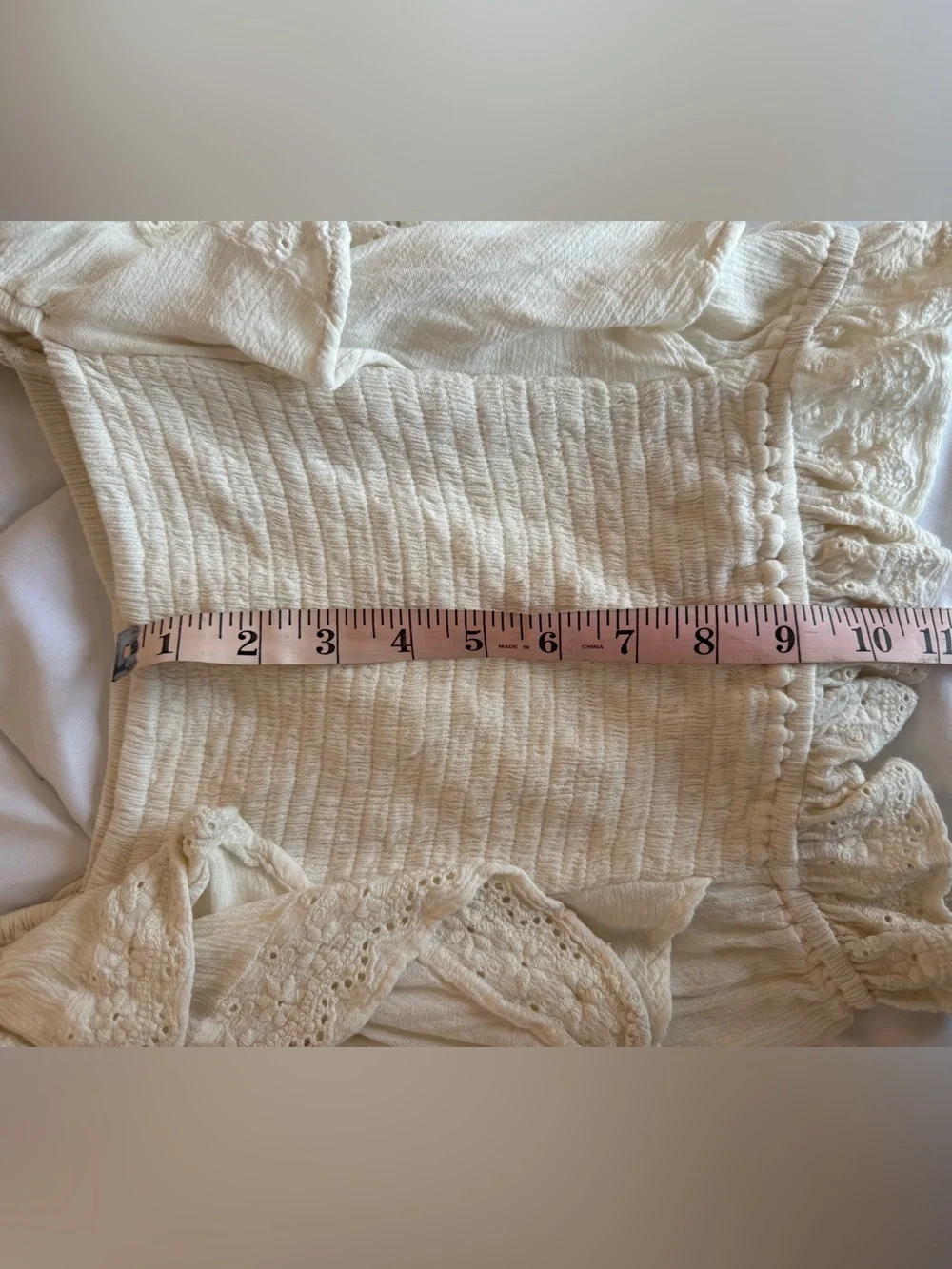 Crochet Cream Ruffled Off-Shoulder top - Picture 4 of 5